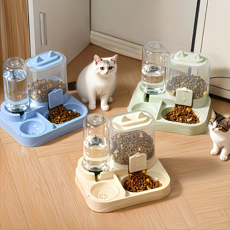 2-in-1 Automatic Pet Feeder & Water Dispenser – Large Capacity Food & Water Bowl with Dry/Wet Food Separation for Dogs & Cats