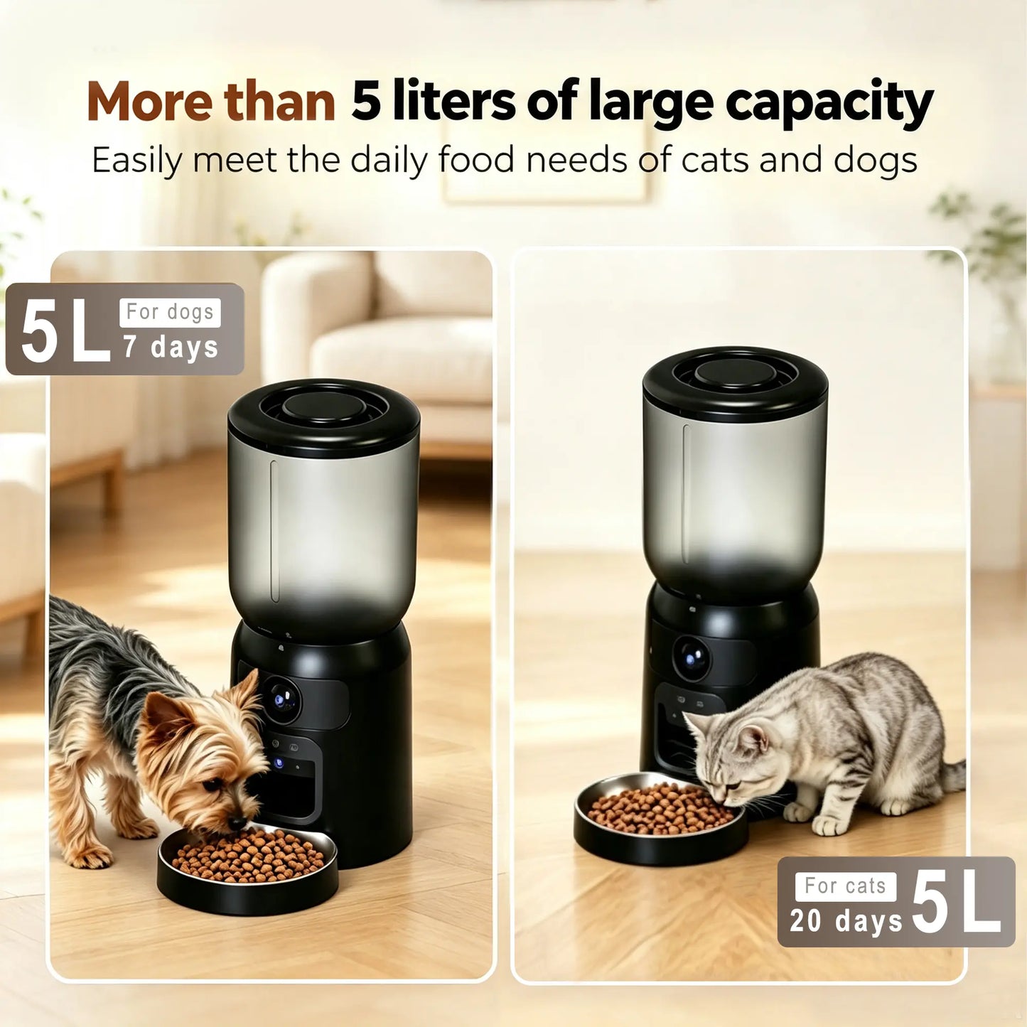 Taleboss Automatic Cat Feeder with Camera, 5L Large Capacity, Laser Toy, 1080P HD, App Control, Night Vision, 2.4/5G Wifi Pet Feeder with 2 Way Audio