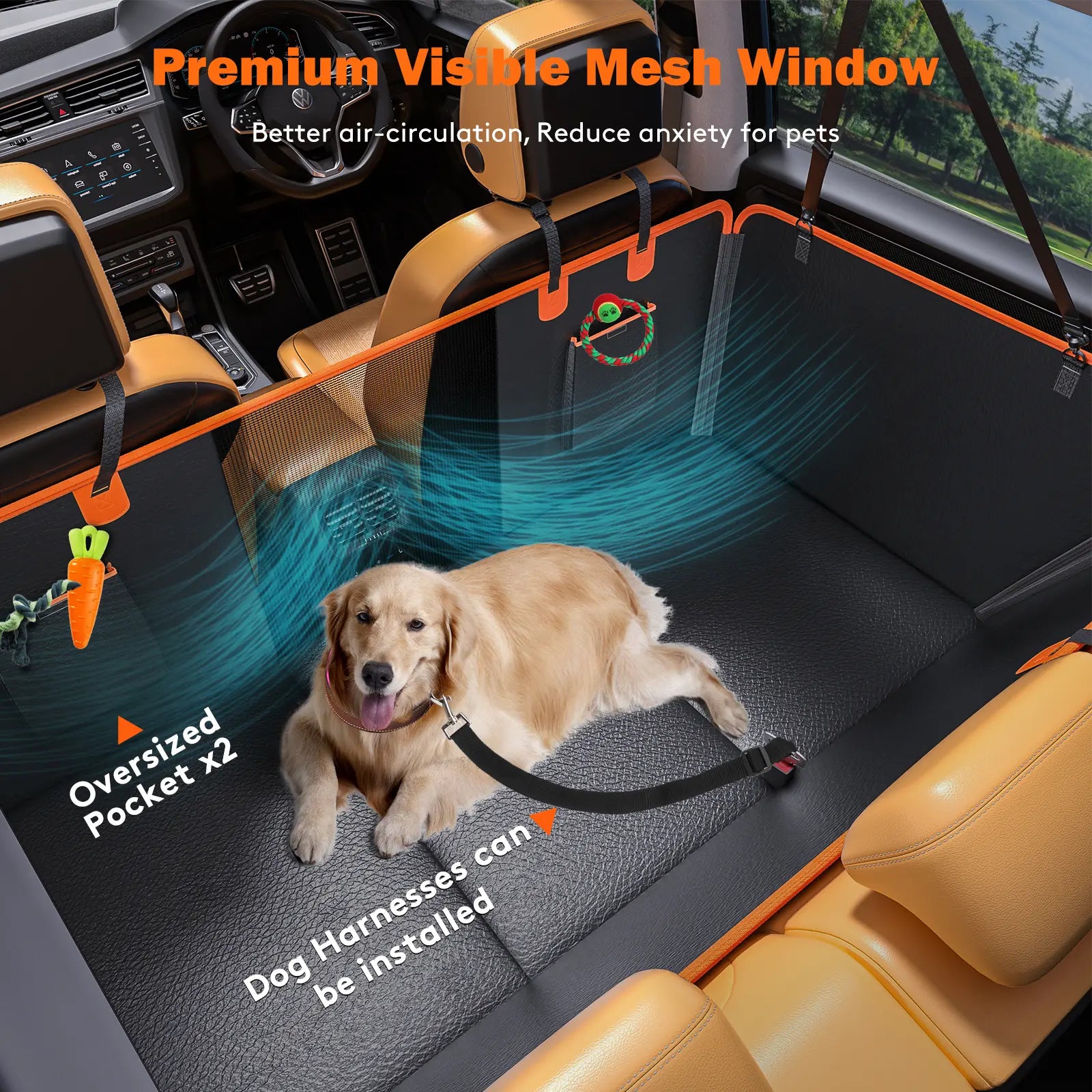 MIXJOY Dog Accessories,Waterproof Hard Bottom Dog Car Seat Cover, Folding Dog Bed for Car Travel,Outside Dog Bed,Expanded Space & Weight up to 400LBS Pet Accessories,Back to School