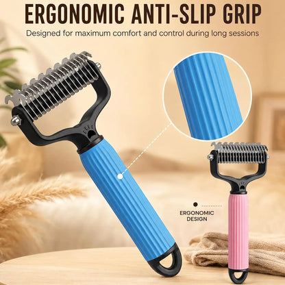 Dual-Sides Stainless Steel Slicker Brush & Undercoat Rake, Pet Grooming Tool for Cats & Dogs with Thick/Long Hair, Demats Tangles, Removes Loose Fur, Reduces Shedding