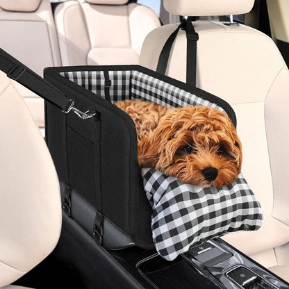 Premium Center Mount Car Pet Booster Seat for Small Cats & Dogs (Under 11 Lbs) - Cars Accessories, Anti-Collapse Carrier Bag, Elevated, Plush Mat, Secure Safety Tether, Plaid Design