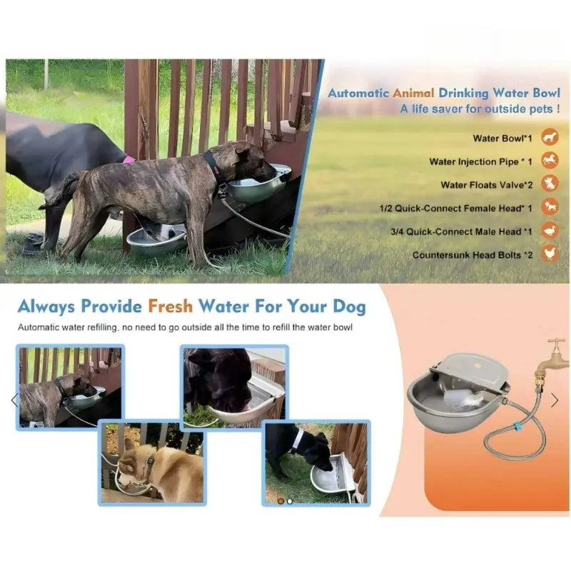 3L Stainless Steel Automatic Dog Water Bowl Dispenser - Single Unit with Fountain Flow, Drain Plug, Refill Hose, Slopper Stopper Water Trough (Pet Feeding Accessory) Multi-Pet Home