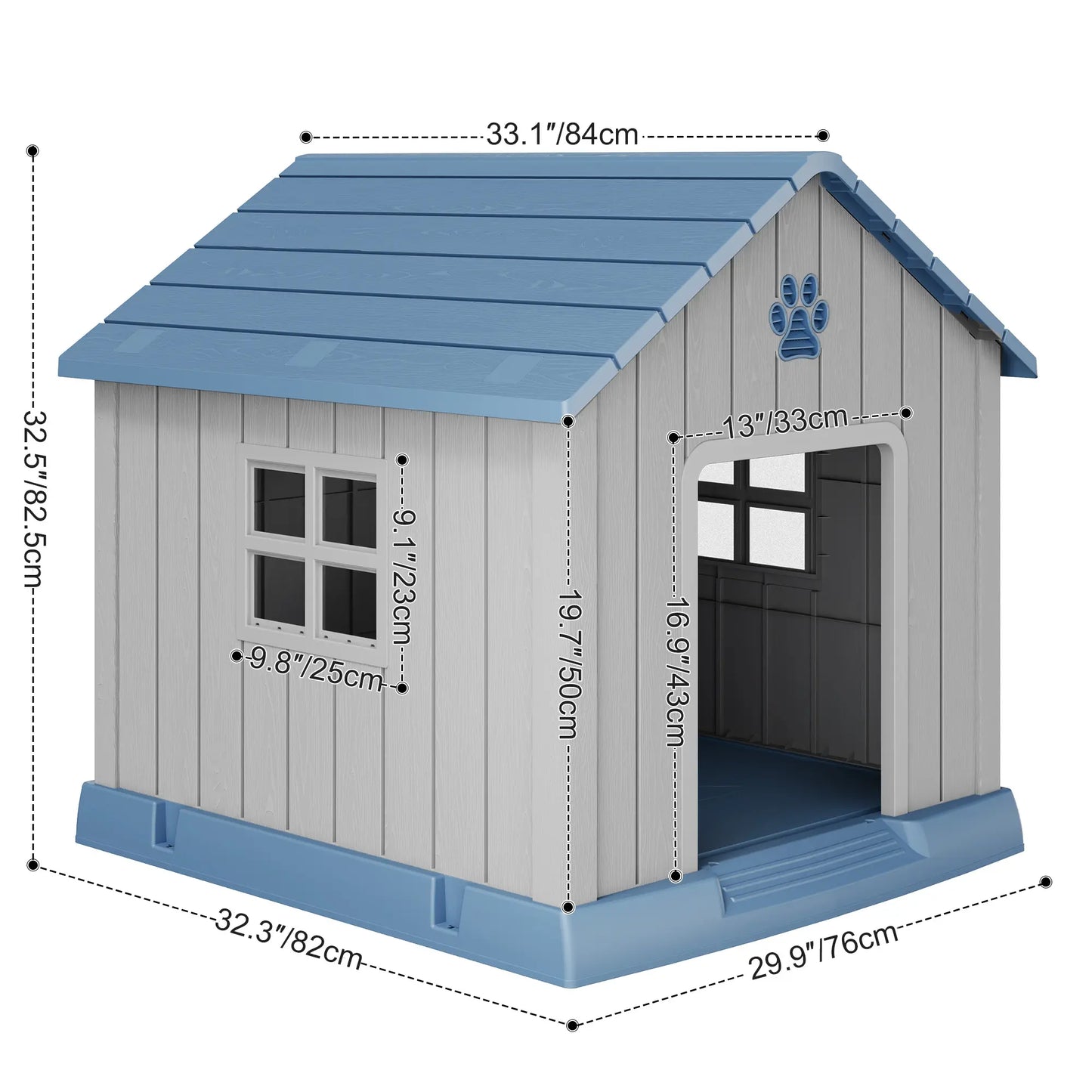 RIWENGO Durable Waterproof Plastic Dog House for Small to Large Sized Dogs Indoor Outdoor Elevated Floor UV Resistant Air Vents Drainage Holes Ground Nails Easy Clean and Assemble