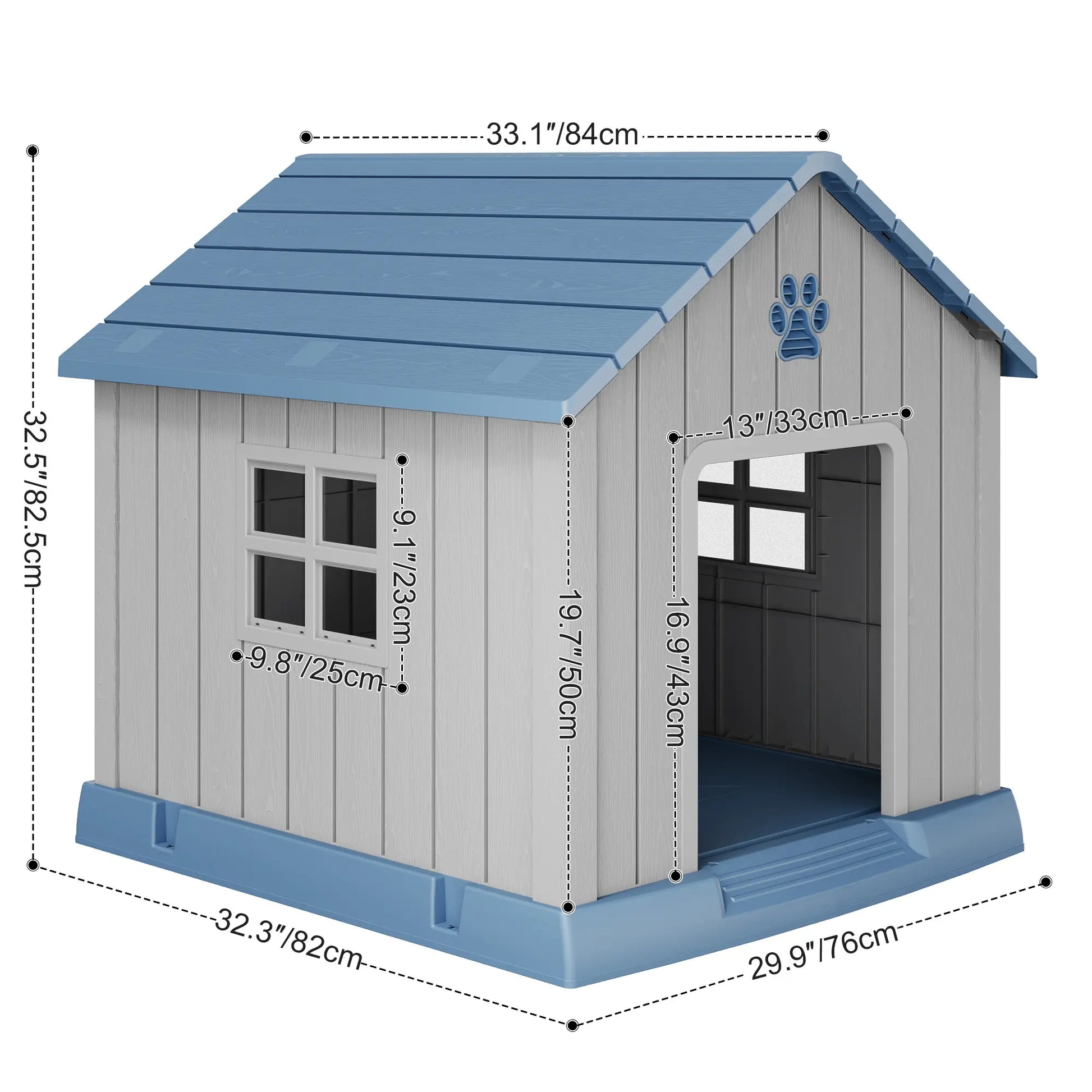 RIWENGO Durable Waterproof Plastic Dog House for Small to Large Sized Dogs Indoor Outdoor Elevated Floor UV Resistant Air Vents Drainage Holes Ground Nails Easy Clean and Assemble