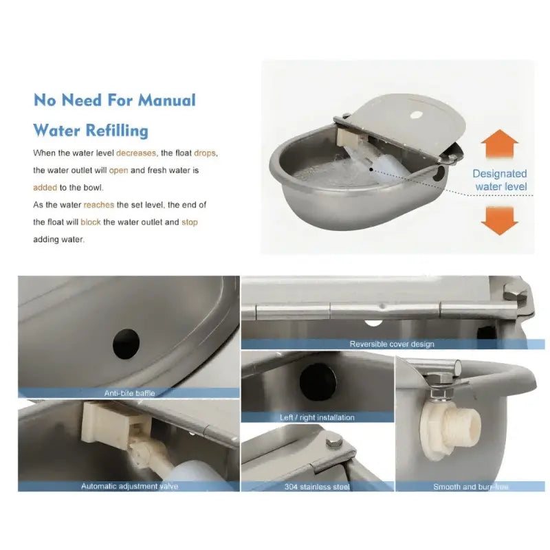 3L Stainless Steel Automatic Dog Water Bowl Dispenser - Single Unit with Fountain Flow, Drain Plug, Refill Hose, Slopper Stopper Water Trough (Pet Feeding Accessory) Multi-Pet Home