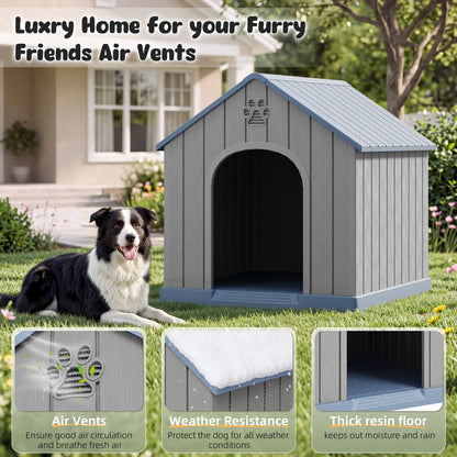 RIWENGO Durable Waterproof Plastic Dog House for Small to Large Sized Dogs Indoor Outdoor Elevated Floor UV Resistant Air Vents Drainage Holes Ground Nails Easy Clean and Assemble