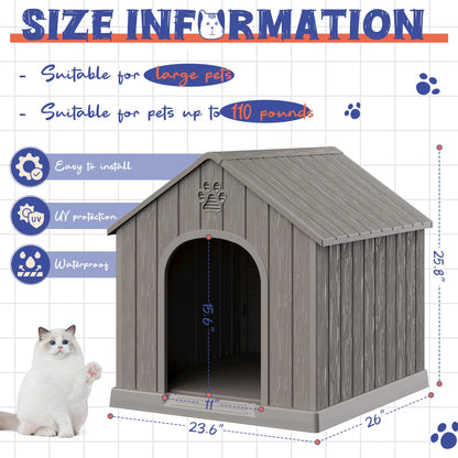 RIWENGO Durable Waterproof Plastic Dog House for Small to Large Sized Dogs Indoor Outdoor Elevated Floor UV Resistant Air Vents Drainage Holes Ground Nails Easy Clean and Assemble