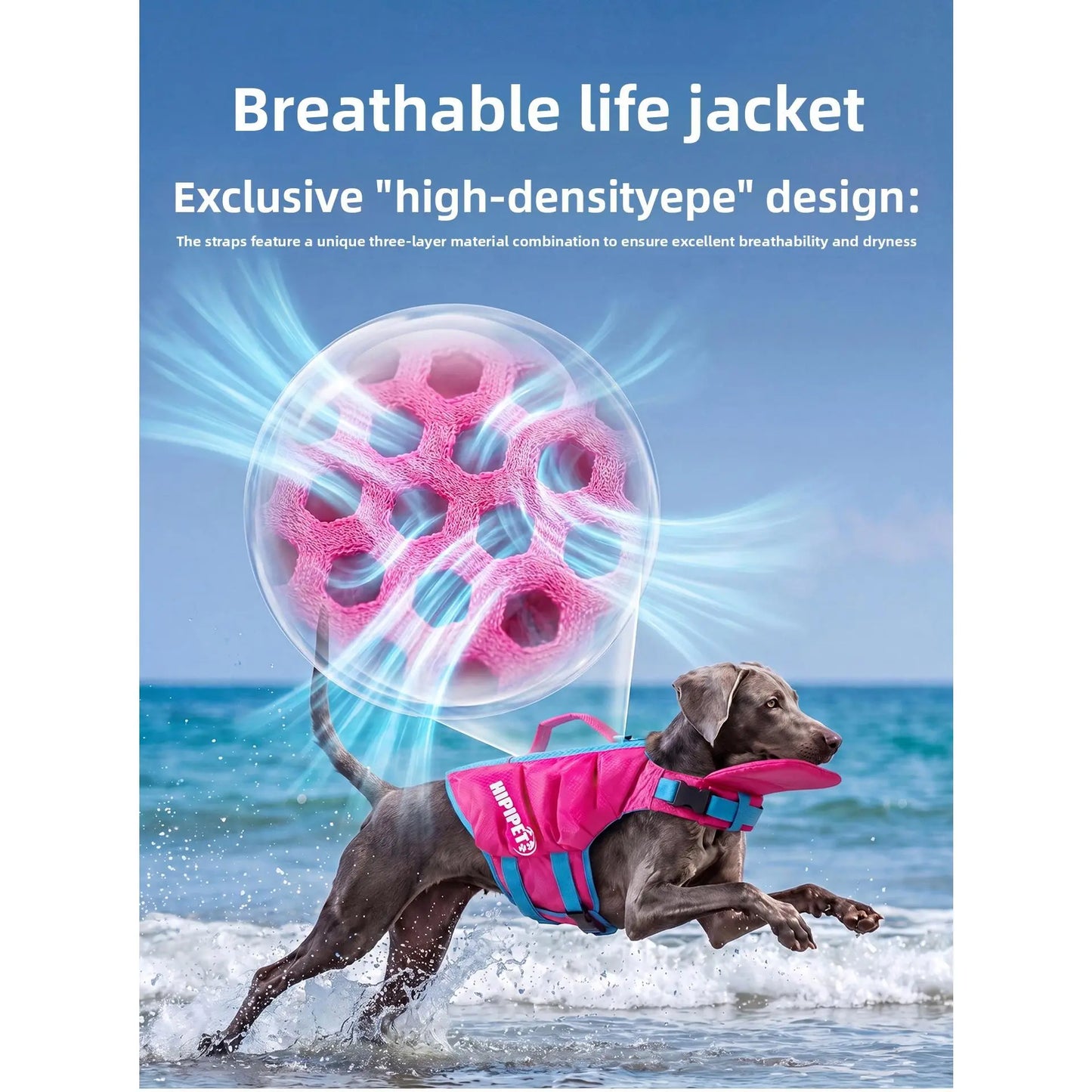 Dog Life Jacket - Pet High-Visibility Float Vest with Bright Contrast Colors, Ripstop Quick-Drying Fabric, Head Support for Pool, Lake, Ocean Activities