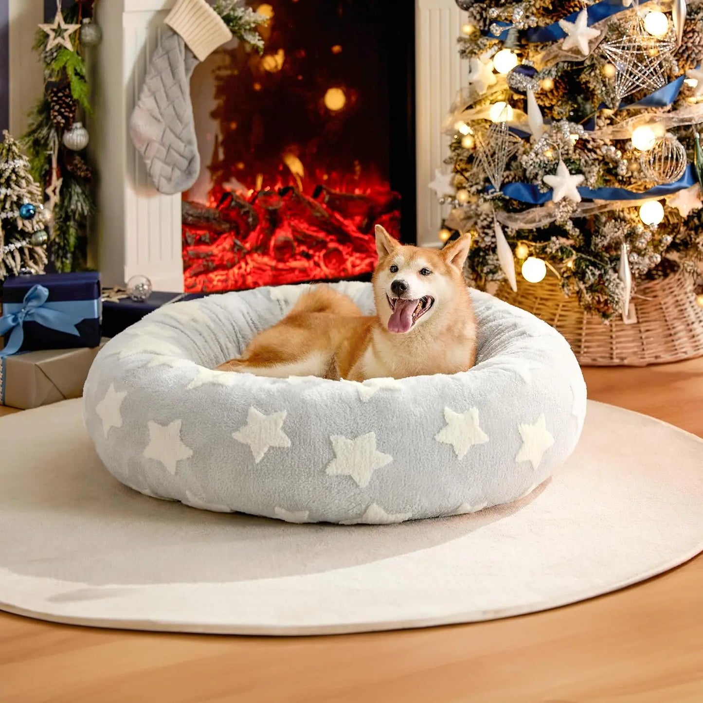 Lesure Jacquard Donut Dog Bed - Original Design Pattern,Cute Home Decor as Gift for Pet,Washable Cover Cute Home Decor as Gift for Pet,Anti Slip Bottom