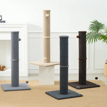 Made4Pets Plain Freestanding Sisal Scratching Post for Indoor Cats, 19.25" L X 19.25" W X 41.73" H, Sturdy Base, Replaceable Spring Toy, Space-Saving Compact Build, Supports Healthy Nails, Vertical Scratcher, Guides Scratching Away from Sofas