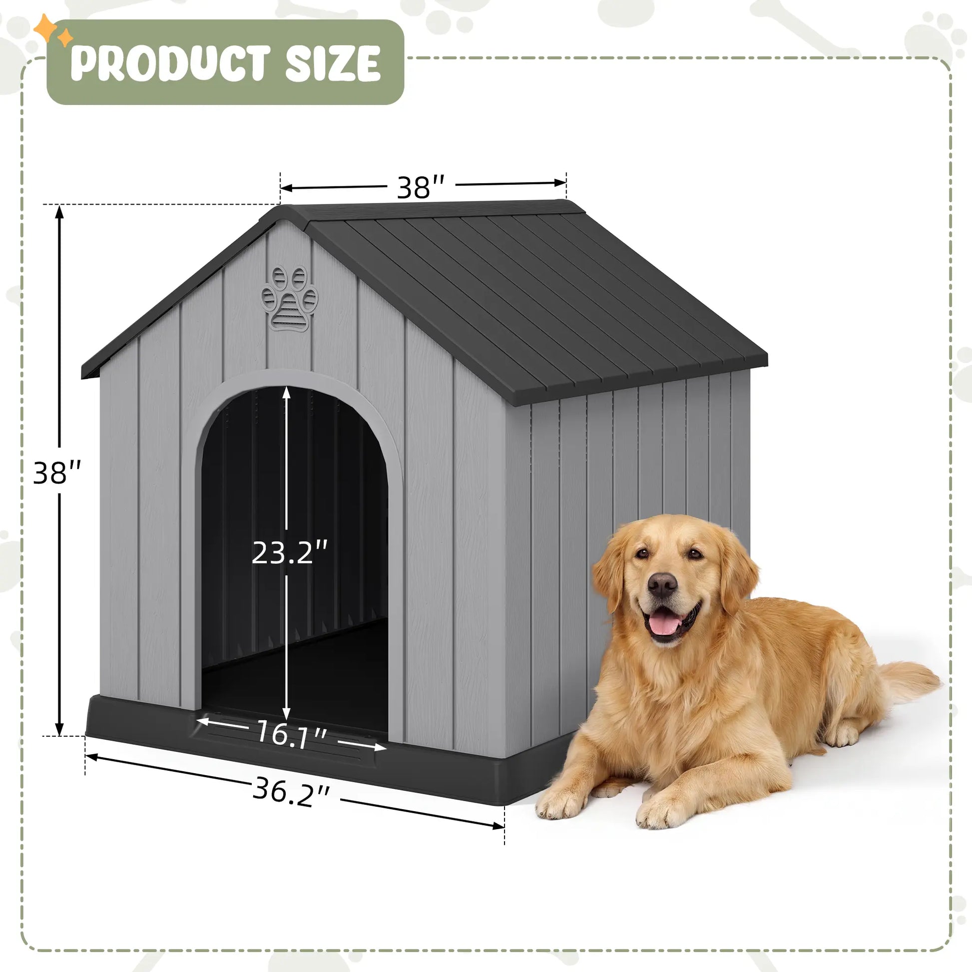 RIWENGO Durable Waterproof Plastic Dog House for Small to Large Sized Dogs Indoor Outdoor Elevated Floor UV Resistant Air Vents Drainage Holes Ground Nails Easy Clean and Assemble