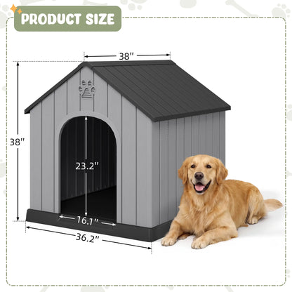 RIWENGO Durable Waterproof Plastic Dog House for Small to Large Sized Dogs Indoor Outdoor Elevated Floor UV Resistant Air Vents Drainage Holes Ground Nails Easy Clean and Assemble
