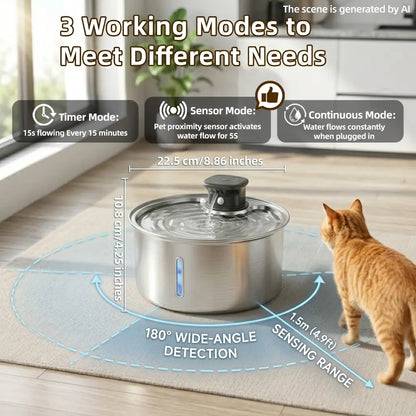 Stainless Steel Cat Water Fountain, 108Oz/3.2L Automatic Wireless Pet Water Dispenser with Sensor, Dog Fountain Water Bowl, Stainless Steel Dog Water Fountain, Pet Drinking Fountain, Ideal Gift for Cats and Dogs