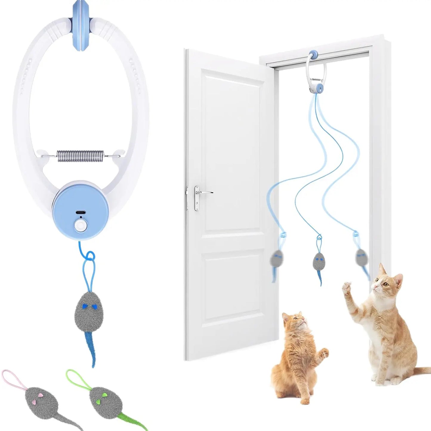 Rechargeable Electric Cat Teaser Toy - Remote Control, Clip on Door Frame, Automatic Interactive, Mice Shape, Universal Fit, Stylish Touch Kitty Toy for Cat Exercise & Fun (Blue)