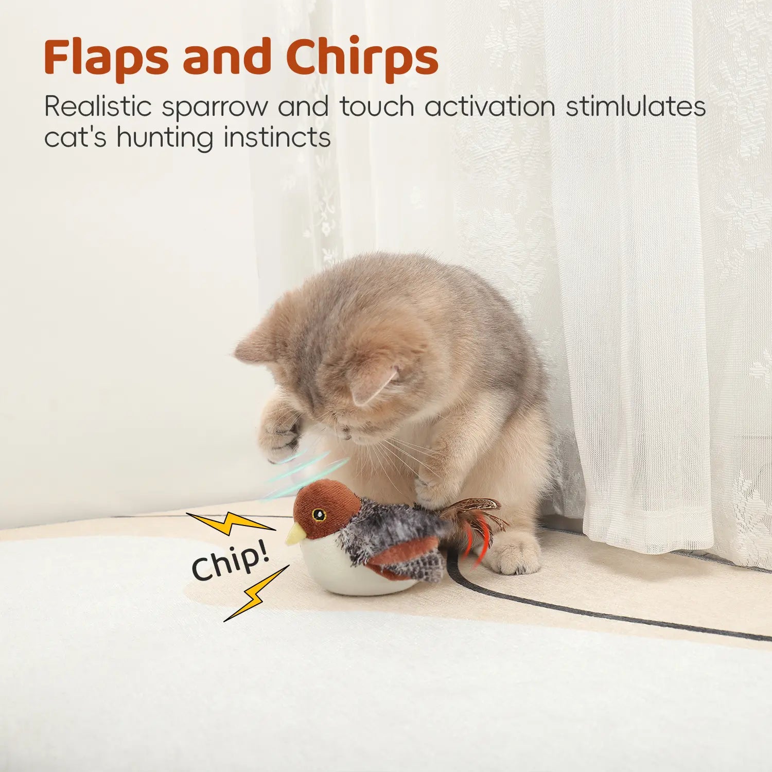 Potaroma Cat Toys Flapping Bird, Lifelike Chirping Cat Kicker, Rechargeable Touch Activated Interactive Kitten Toy #Backtoschool