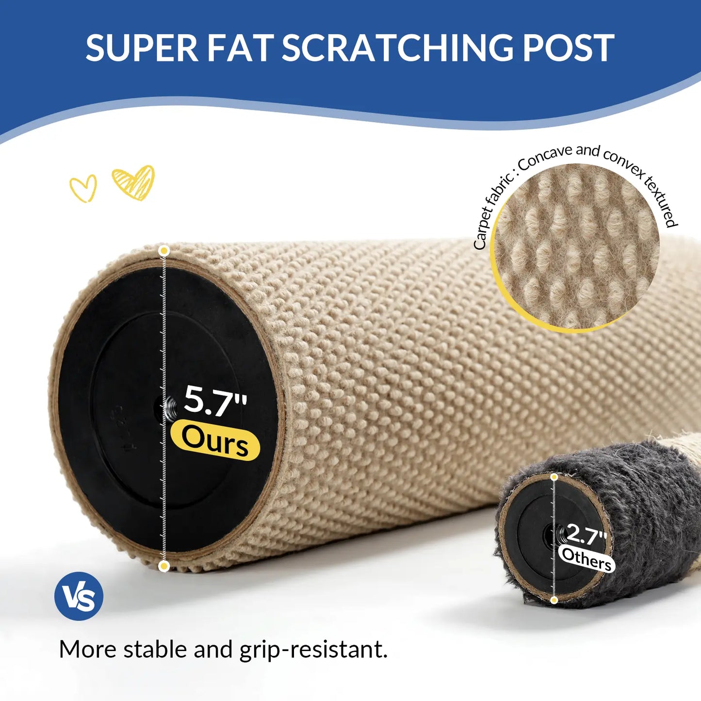 Made4Pets Plain Freestanding Sisal Scratching Post for Indoor Cats, 19.25" L X 19.25" W X 41.73" H, Sturdy Base, Replaceable Spring Toy, Space-Saving Compact Build, Supports Healthy Nails, Vertical Scratcher, Guides Scratching Away from Sofas