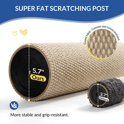 Made4Pets Plain Freestanding Sisal Scratching Post for Indoor Cats, 19.25" L X 19.25" W X 41.73" H, Sturdy Base, Replaceable Spring Toy, Space-Saving Compact Build, Supports Healthy Nails, Vertical Scratcher, Guides Scratching Away from Sofas