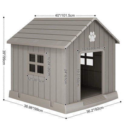 RIWENGO Durable Waterproof Plastic Dog House for Small to Large Sized Dogs Indoor Outdoor Elevated Floor UV Resistant Air Vents Drainage Holes Ground Nails Easy Clean and Assemble